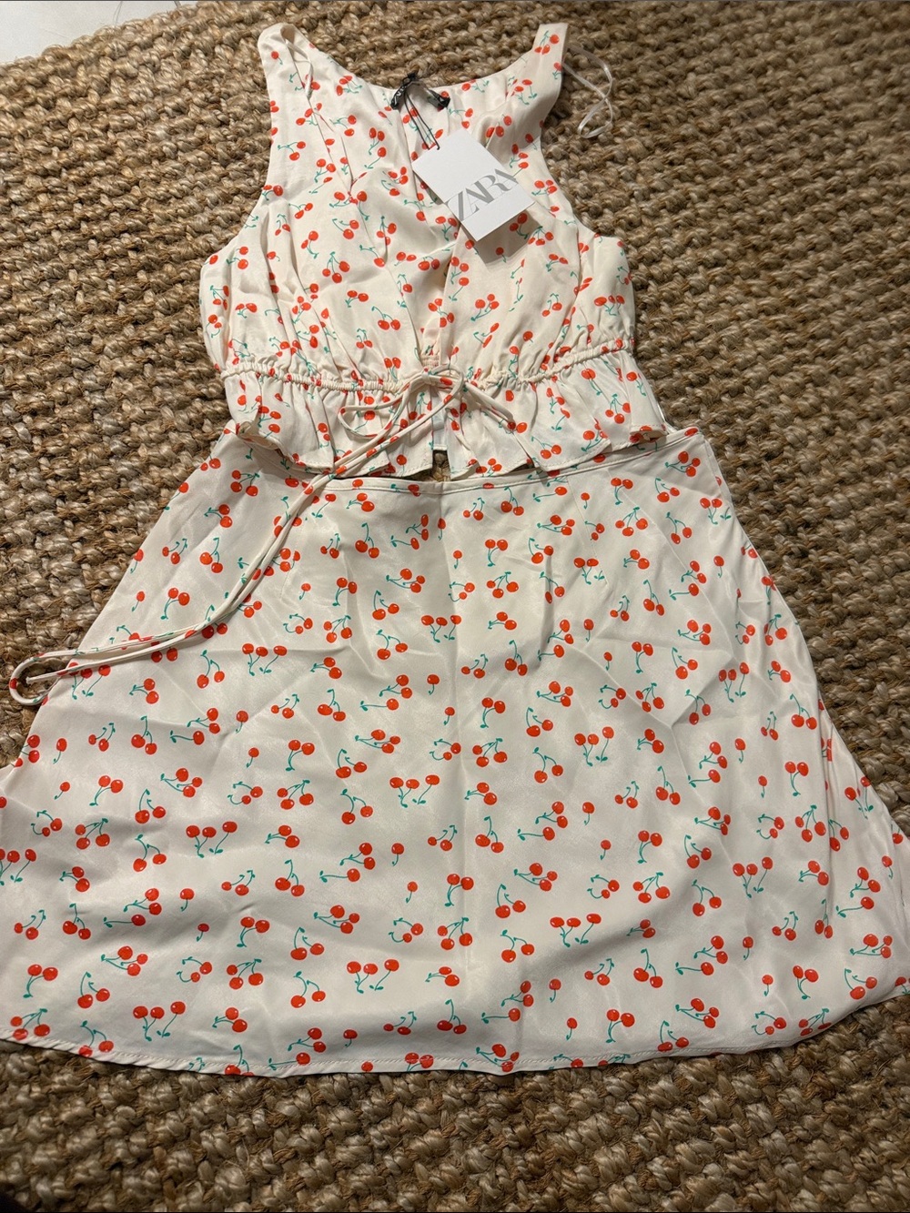 Zara Kids Cream Dress with Red Cherry Print